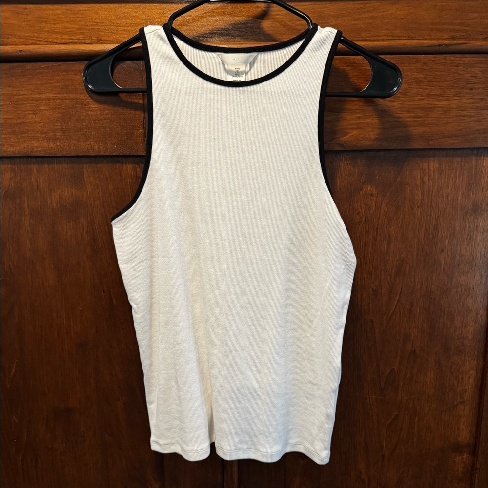 H&M White Tank Top with Black Trim